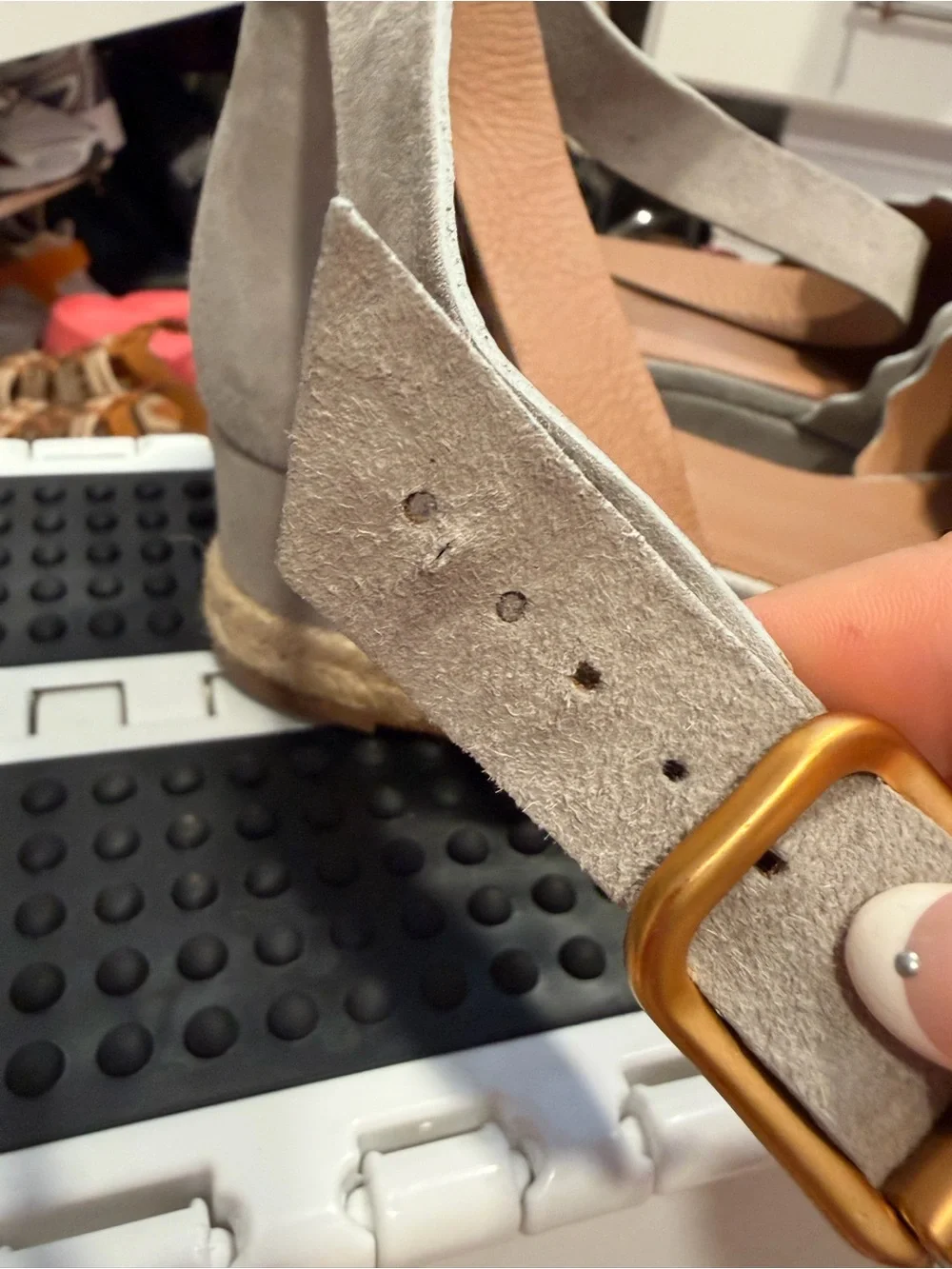 Chloe Light Gray Suede Scalloped Espadrille Platform Sandals